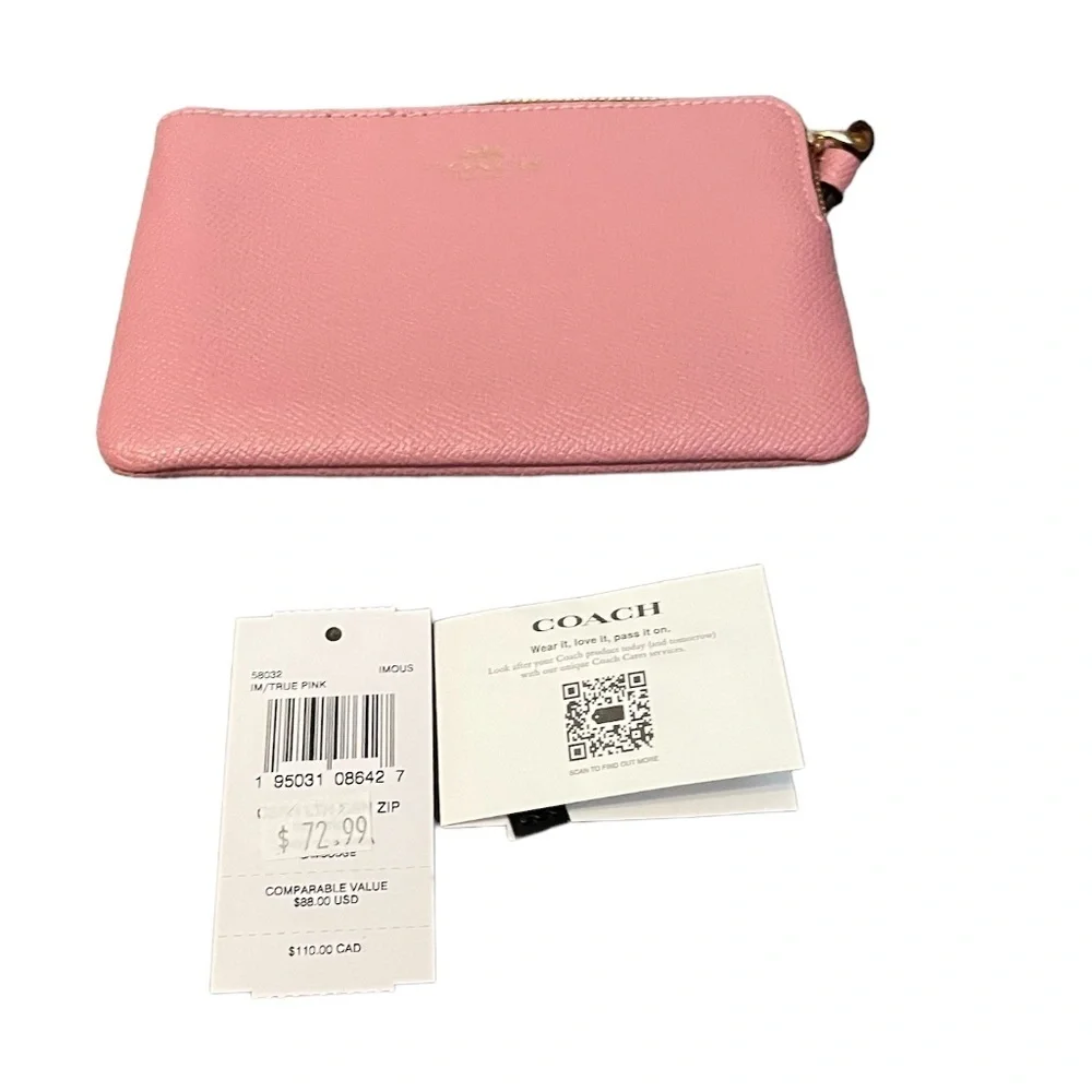 NEW COACH CORNER ZIP WRISTLET IN CROSSGRAIN‎ LEATHER